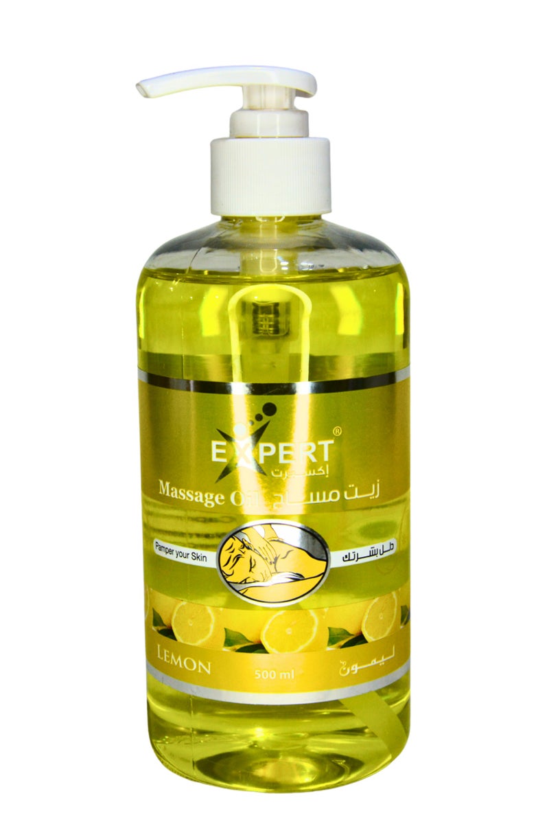 Expert Massage Oil with Lemon Extract – Skin Moisturizing & Energizing with Refreshing Scent for Complete Body Relaxation – 500 ml