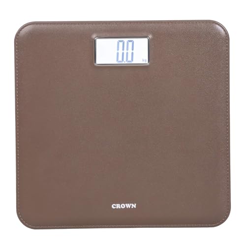 CROWN Elite Leather Look Fiber Body Digital Human Weighing Scale, 180kg (Brown) - Image 1