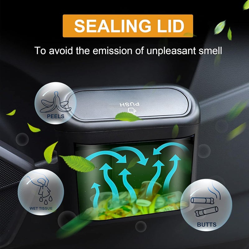 Wontolf Trash Can Bin with Lid, 60 pcs Trash Bags Small Garbage Can Leakproof Mini Dustbin Organizer Container for Car Office - Image 4