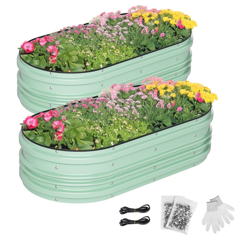 WORKPRO 2PK 4x2x1ft Galvanized Raised Garden Bed Set, Rust & Corrosion Protection, Easy Assembly, Safe Edge, Ideal for Vegetables & Flowers, Light Green - Image 1