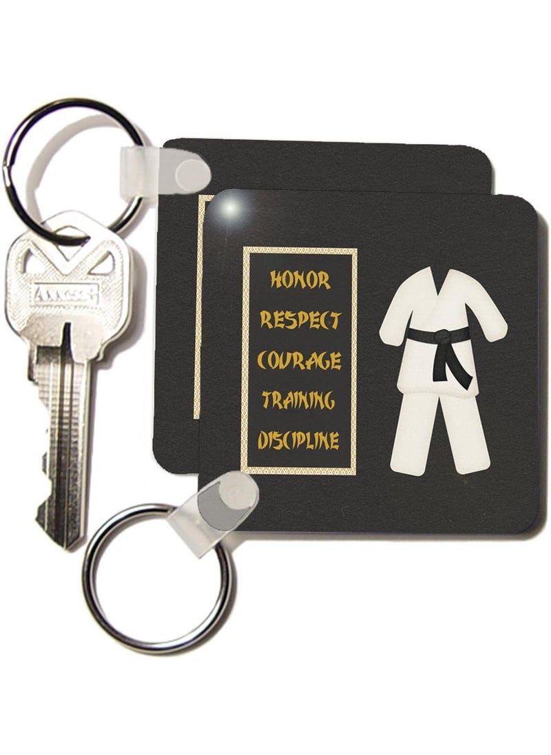3DROSE 3dRose Karate Karategi Uniform Black Belt Honor Respect Courage Train Discipline Key Chains Set of 2 kc_180798_1  - Image 2