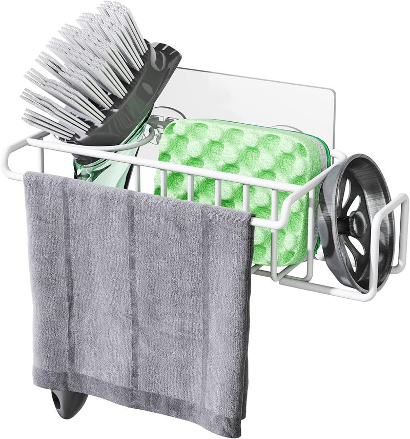 HapiRm Sponge Holder for Kitchen Sink, No Drill Kitchen Sink Caddy Organizer, Rustproof and Waterproof Dish Sponge Holder - White(8.65 * 3.54 * 2.36 in) - Image 1