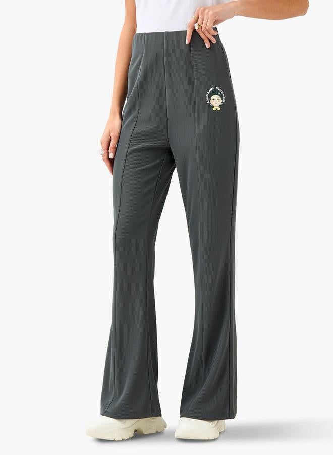 SP Characters Squid Game Print Flared Pants with Elasticated Waistband - Image 1