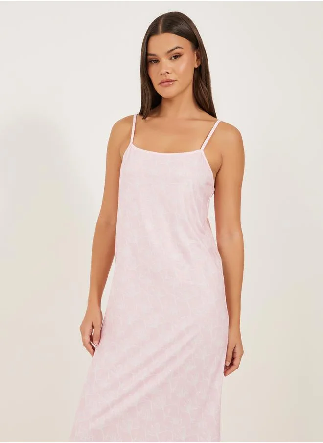 ستايلي Printed Strappy Ruffled Hem Slip Dress