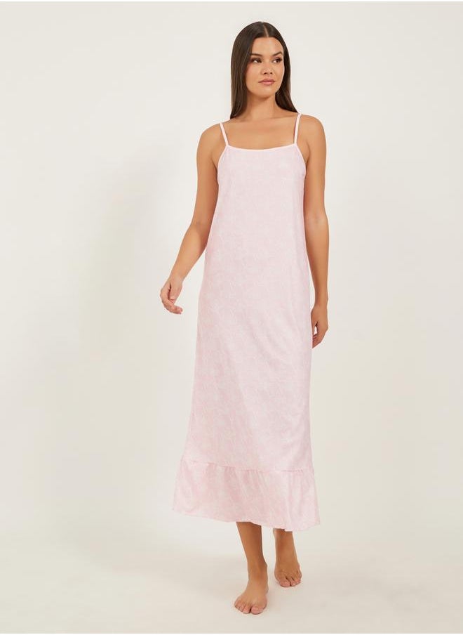 Styli Printed Strappy Ruffled Hem Slip Dress  - Image 1