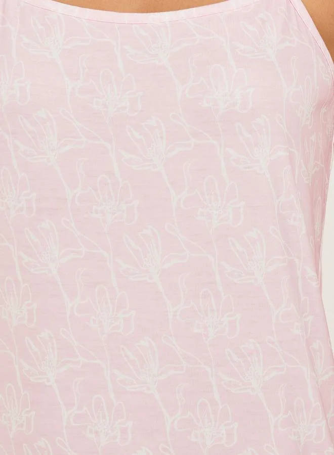 Styli Printed Strappy Ruffled Hem Slip Dress