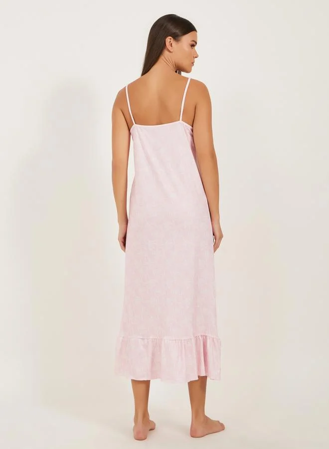 Styli Printed Strappy Ruffled Hem Slip Dress