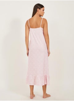 Styli Printed Strappy Ruffled Hem Slip Dress  - Image 4