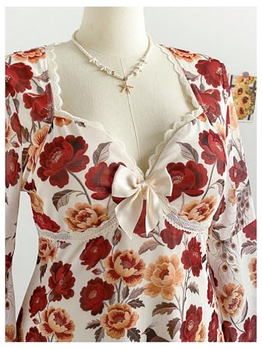 BEAUDRM Women's Y2k Plus Size Hippie Vintage Boho Dress Leopard Bell Long Sleeve V Neck Bow Mesh Goth Mini Dresses Multi Flower X-Large Plus - Image 2