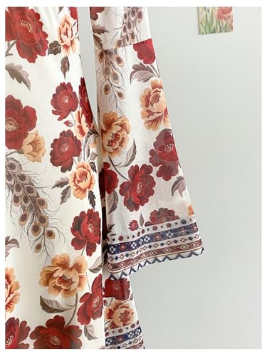 BEAUDRM Women's Y2k Plus Size Hippie Vintage Boho Dress Leopard Bell Long Sleeve V Neck Bow Mesh Goth Mini Dresses Multi Flower X-Large Plus - Image 4