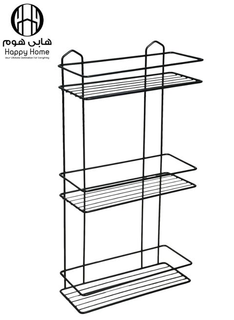 3-Tier Stainless Steel Bathroom Corner - 3 Shelves for Shampoo, Soap, and Toiletries Storage, Elegant 55 x 30 cm, Suitable for Bathroom and Kitchen, Luxury Black