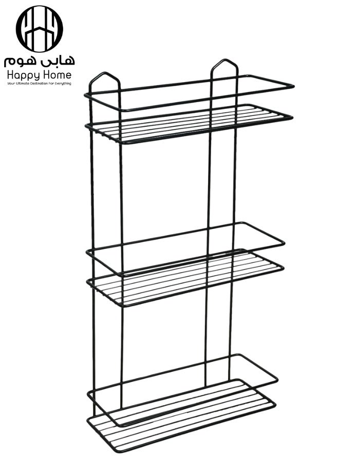 هابي هوم ركنة حمام 3 دور من الستانلس المقاوم للصدأ – 3 رف لتخزين الشامبو والصابون وأدوات الاستحمام،أنيق مقاس 55×30 سم، مناسبة للحمام والمطبخ، لون أسود فاخر - Image 1