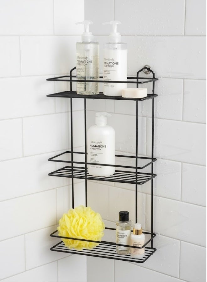 هابي هوم ركنة حمام 3 دور من الستانلس المقاوم للصدأ – 3 رف لتخزين الشامبو والصابون وأدوات الاستحمام،أنيق مقاس 55×30 سم، مناسبة للحمام والمطبخ، لون أسود فاخر - Image 3