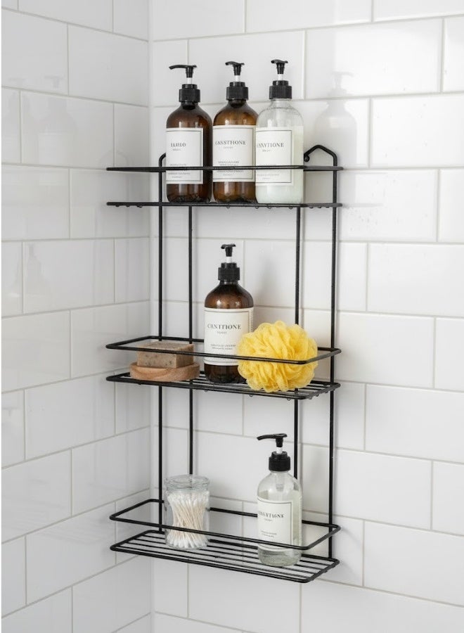 هابي هوم ركنة حمام 3 دور من الستانلس المقاوم للصدأ – 3 رف لتخزين الشامبو والصابون وأدوات الاستحمام،أنيق مقاس 55×30 سم، مناسبة للحمام والمطبخ، لون أسود فاخر - Image 4