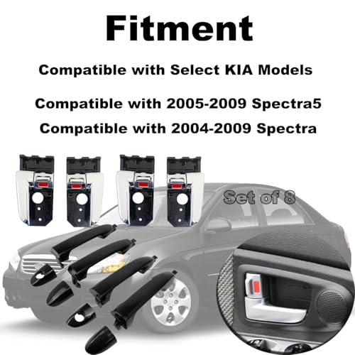 Cheriezing Exterior Interior Door Handle Compatible with Kia 20052009 Spectra5 20042009 Spectra Replaces 826502F000 826602F000 836502F000 836602F000 826102F000 826202F000 Set of 8 - Image 3