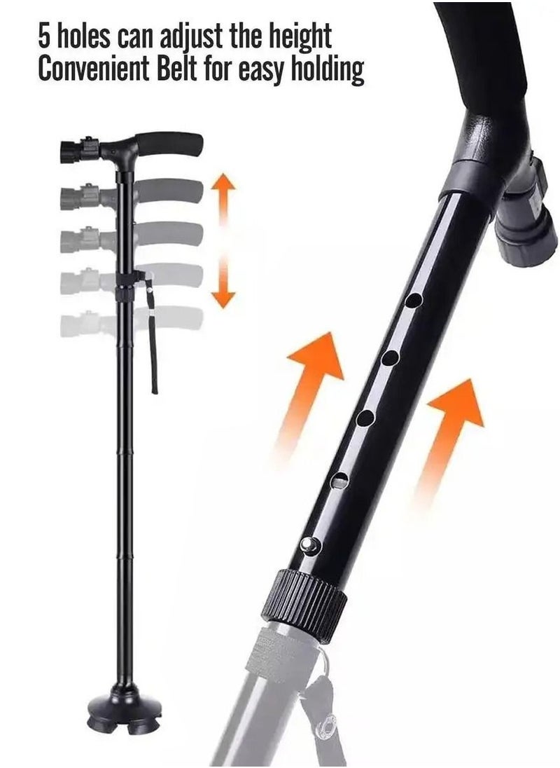 Generic Adjustable Folding Safety Crutch and Walking Sticks for Elderly Injured Best Hiking Poles And Camping Stick With Flashlight Foldable Safety Stick And Flashlight A Perfect Combo  - Image 2
