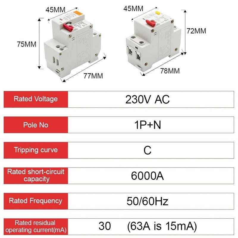 10A RCBO Circuit Breaker 1P N 230V Overload Short Current Leakage Protection 6 63A - Image 3