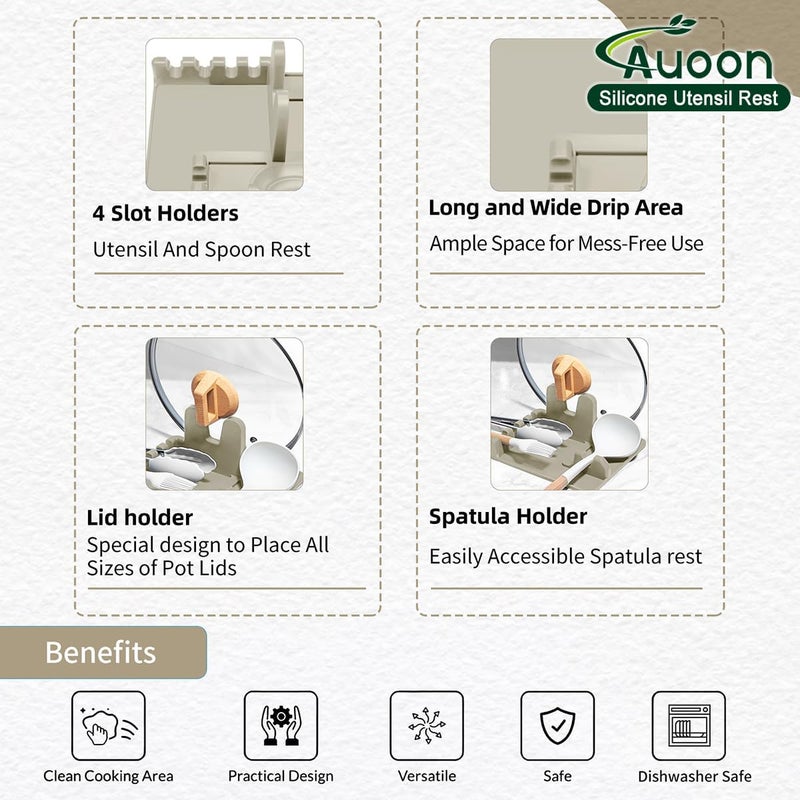 AUOON حامل ملعقة للموقد - حامل ملعقة وغطاء من السيليكون مع وسادة تنقيط، حامل أدوات المطبخ للملعقات، والمغارف، والمقالي، والملاقط والمزيد (ميلك شيك، كبير) - Image 4