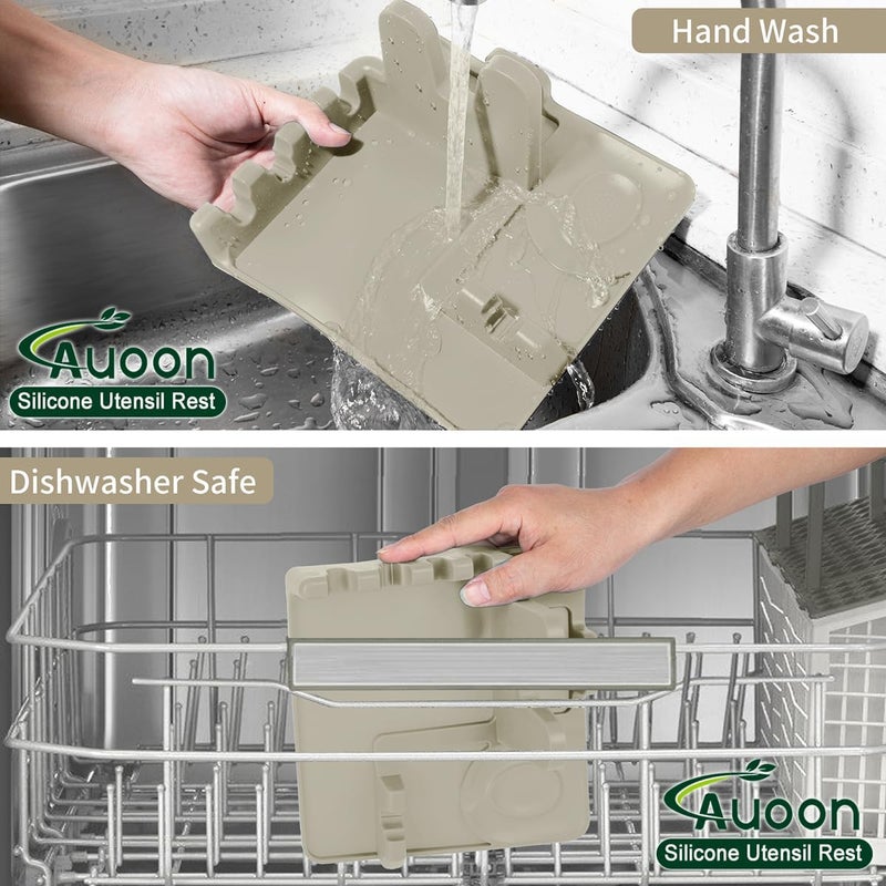 AUOON حامل ملعقة للموقد - حامل ملعقة وغطاء من السيليكون مع وسادة تنقيط، حامل أدوات المطبخ للملعقات، والمغارف، والمقالي، والملاقط والمزيد (ميلك شيك، كبير) - Image 5