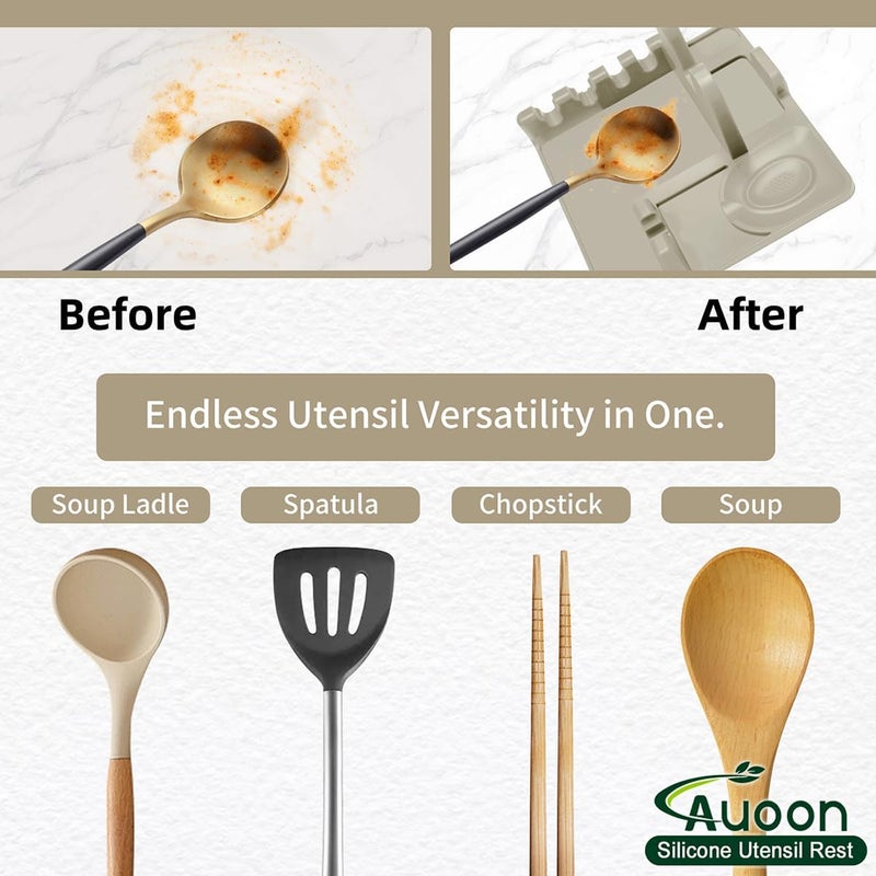 AUOON حامل ملعقة للموقد - حامل ملعقة وغطاء من السيليكون مع وسادة تنقيط، حامل أدوات المطبخ للملعقات، والمغارف، والمقالي، والملاقط والمزيد (ميلك شيك، كبير) - Image 2
