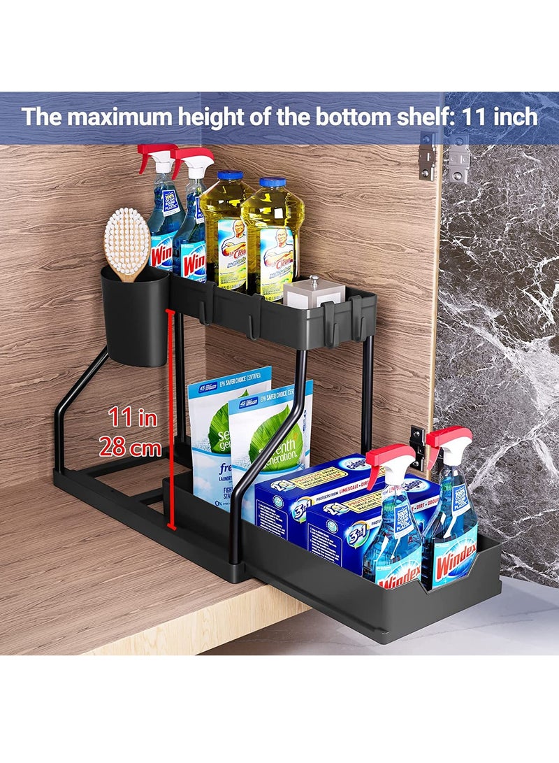 Kitchen Countertop Storage Rack 2-Tier Under Sink Organizers and Storage with Sliding Storage Drawer Desktop Organizer for Kitchen&bathroom (Black)  - Image 2