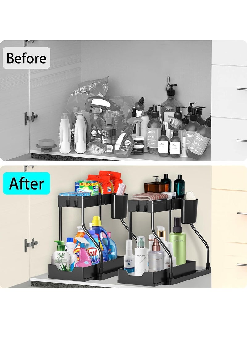 Kitchen Countertop Storage Rack 2-Tier Under Sink Organizers and Storage with Sliding Storage Drawer Desktop Organizer for Kitchen&bathroom (Black)  - Image 4