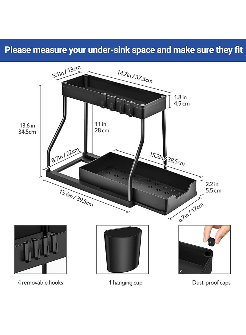 Kitchen Countertop Storage Rack 2-Tier Under Sink Organizers and Storage with Sliding Storage Drawer Desktop Organizer for Kitchen&bathroom (Black)  - Image 5