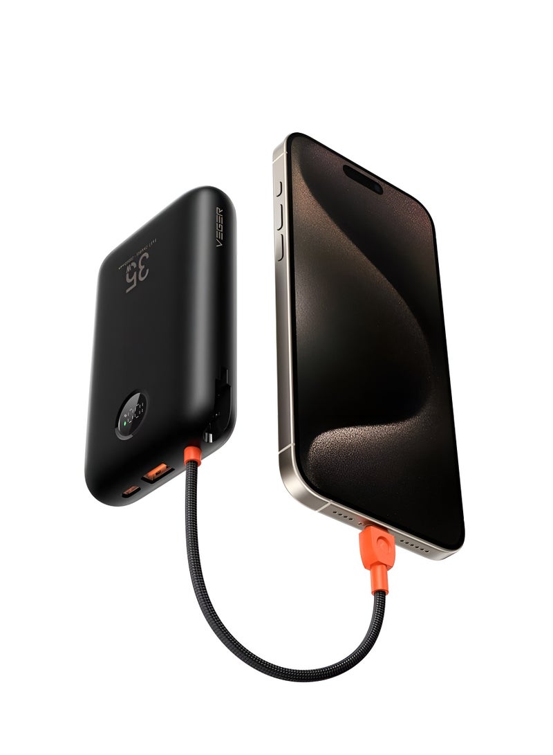 VEGER 20000mAh Power Bank 35W Fast Charging Portable Charger with Built-in Type-C and iPhone Cables and LED Display - Image 3