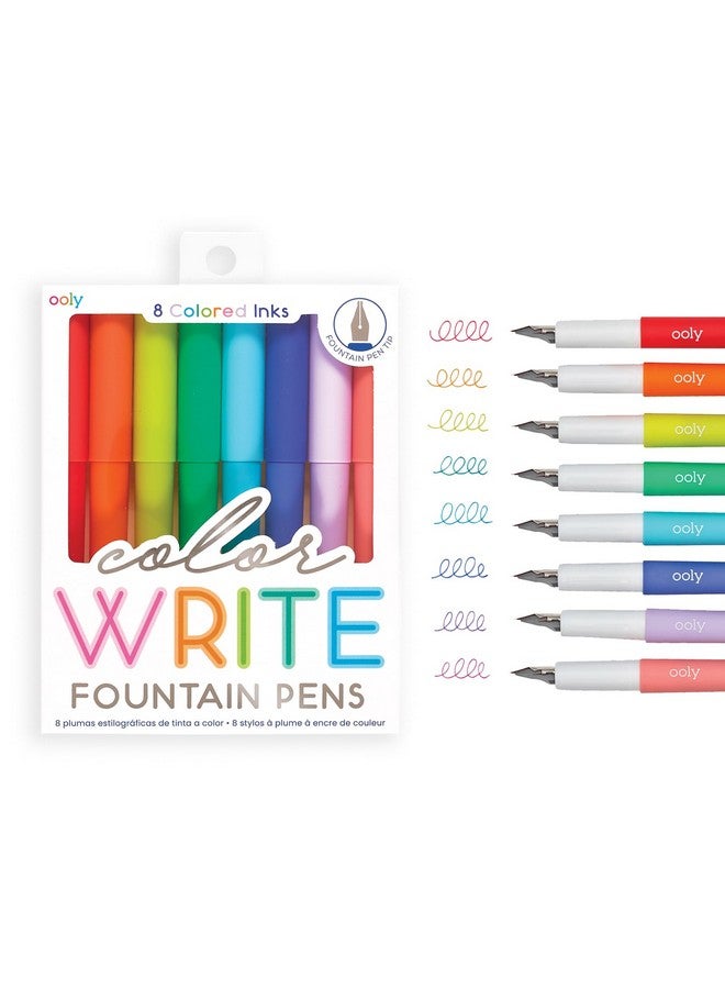 Ooly Color Write Colorful Fountain Pens Fountain Pen Pack Of 8 Colored Ink Fountain Pens That Use Refillable Ink Cartridges Fine Fountain Tip Pens For Calligraphy Drawing Handlettering - Image 1