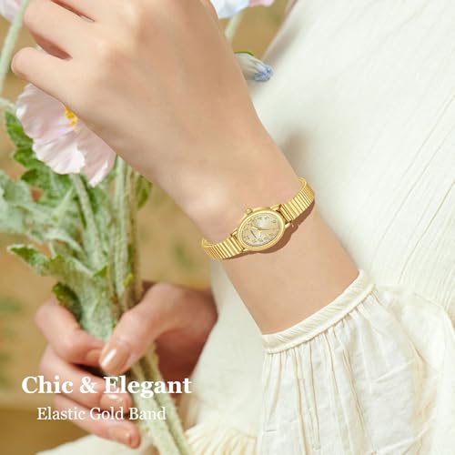 VTAIGE Gold Watches for Women, Dainty Analog Womens Watch, Waterproof Ladies Watches with Small Oval Case and Stainless Steel Expansion Band, Elegant Christmas & Birthday Gift for Her - Image 3