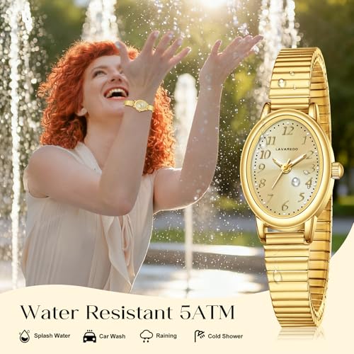 VTAIGE Gold Watches for Women, Dainty Analog Womens Watch, Waterproof Ladies Watches with Small Oval Case and Stainless Steel Expansion Band, Elegant Christmas & Birthday Gift for Her - Image 5