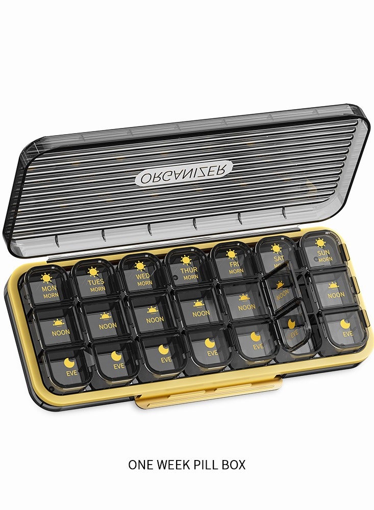 21 compartment Medicine Storage Box, One Week Pill Box, Portable For Travel Use（black） - Image 1