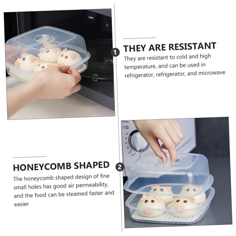 2pcs White PP Microwave Steamer Basket Set For Vegetables Dumplings Healthy Cooking - Image 4