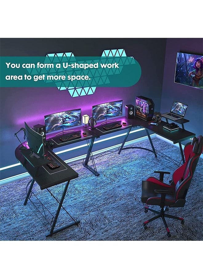 CityRiya-Long - L Shaped Gaming Desk Computer Desk Table Home Office Writing Workstation with Large Monitor Stand Space-Saving and Easy to Assemble - Image 1