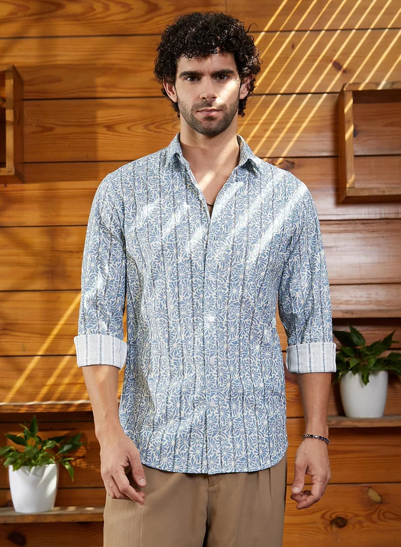 كامبوس سوترا قميص رجالي أزرق فاتح كلاسيكي بإضاءة