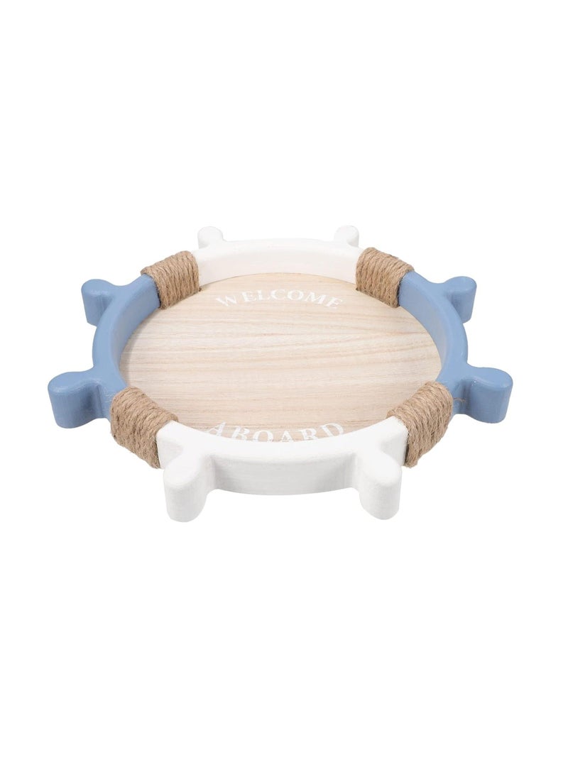 Coffee Table Tray, Wood Serving Tray for Coffee Table, Round  Wooden Decorative Tray, Boat Steering Wheel Shape Storage Tray, Mediterranean Style Tray, for Living Room Decor,  Housewarming Gift - Image 1