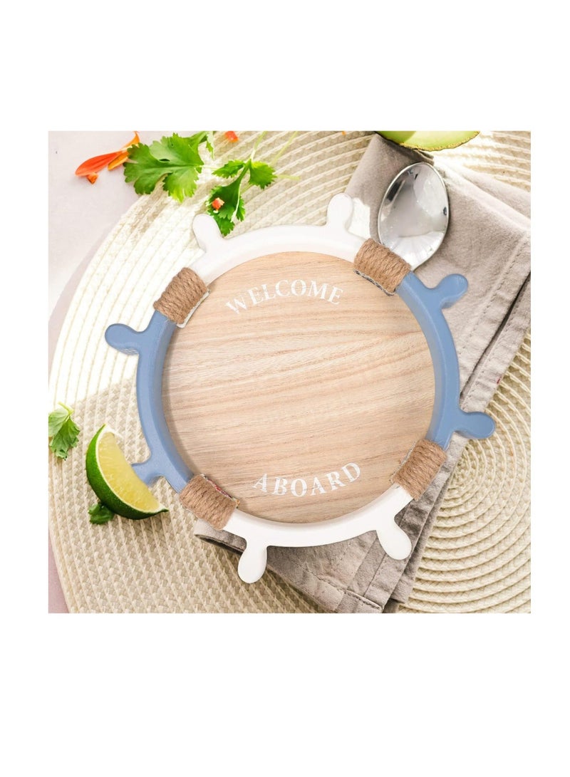 Coffee Table Tray, Wood Serving Tray for Coffee Table, Round  Wooden Decorative Tray, Boat Steering Wheel Shape Storage Tray, Mediterranean Style Tray, for Living Room Decor,  Housewarming Gift - Image 2