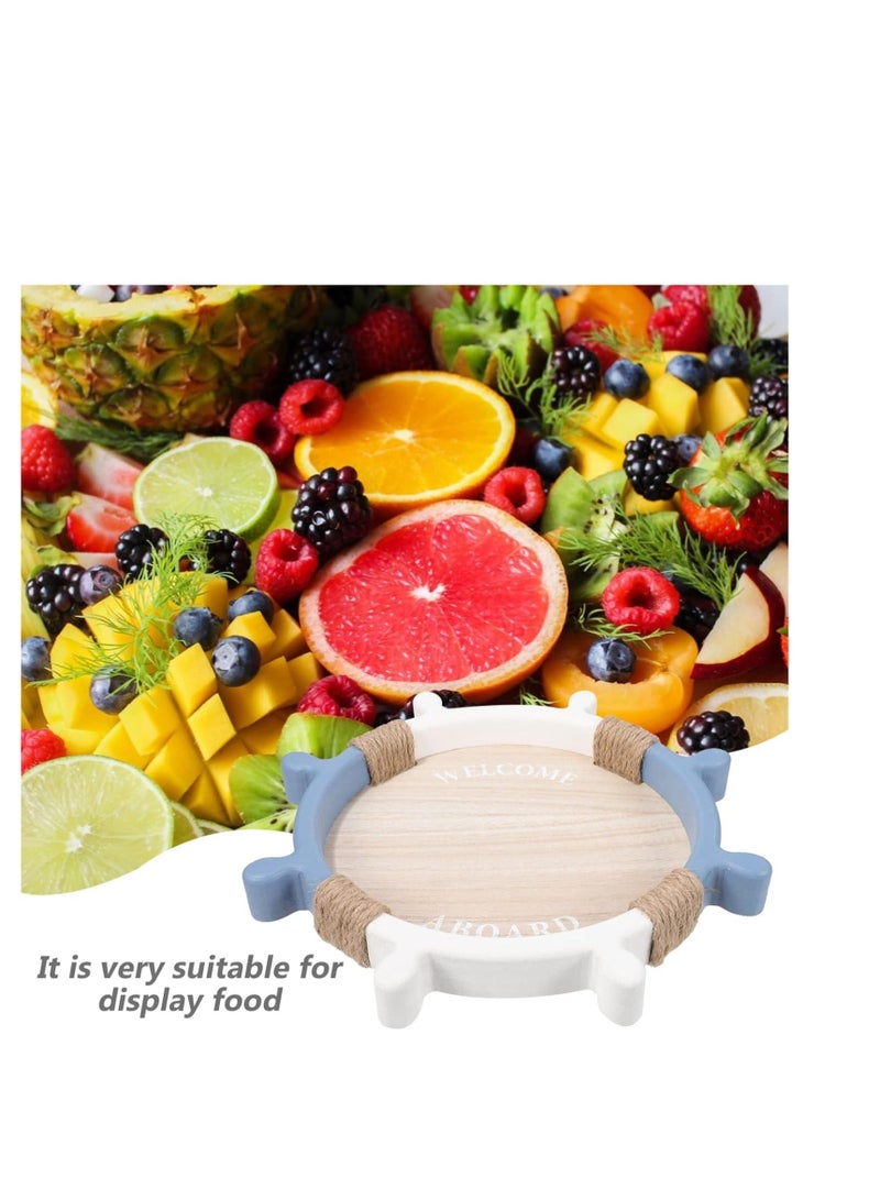 Coffee Table Tray, Wood Serving Tray for Coffee Table, Round  Wooden Decorative Tray, Boat Steering Wheel Shape Storage Tray, Mediterranean Style Tray, for Living Room Decor,  Housewarming Gift - Image 3