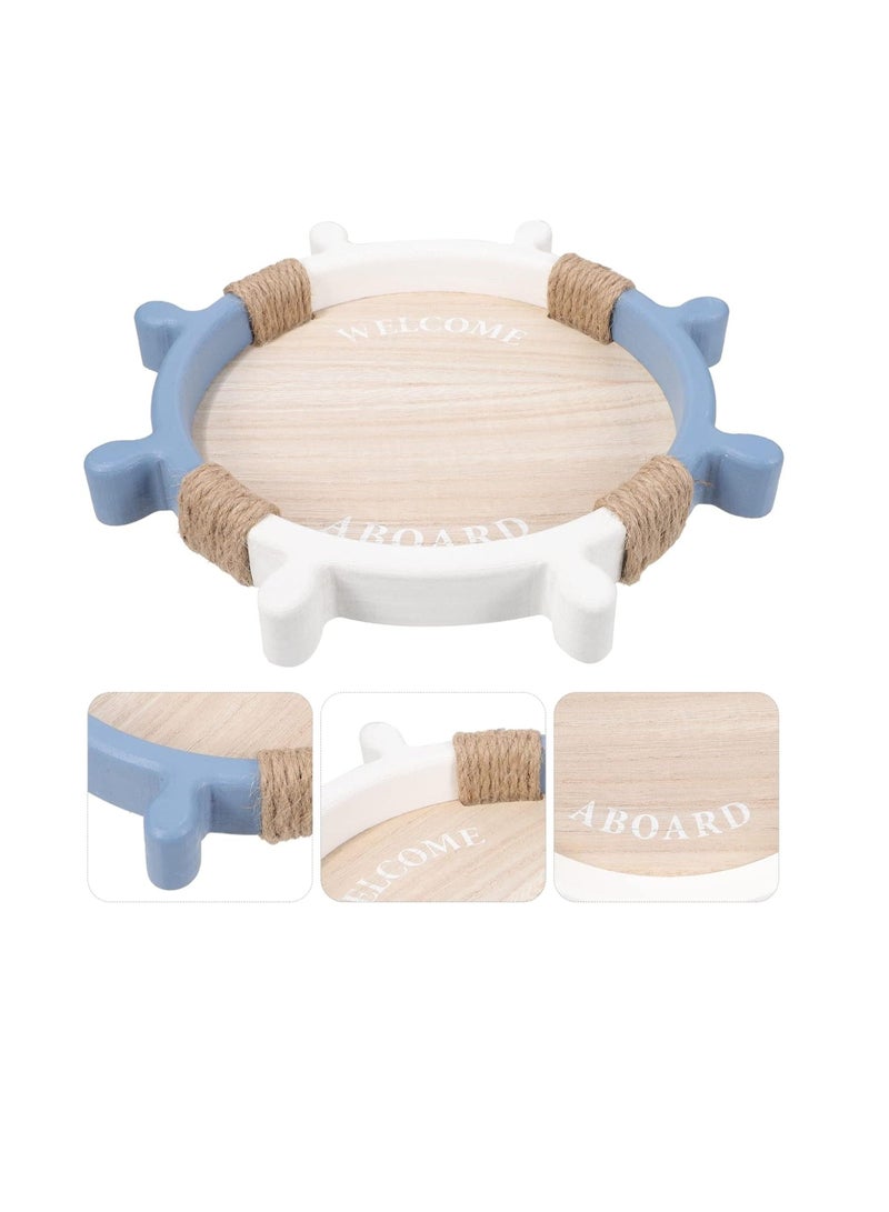 Coffee Table Tray, Wood Serving Tray for Coffee Table, Round  Wooden Decorative Tray, Boat Steering Wheel Shape Storage Tray, Mediterranean Style Tray, for Living Room Decor,  Housewarming Gift - Image 5