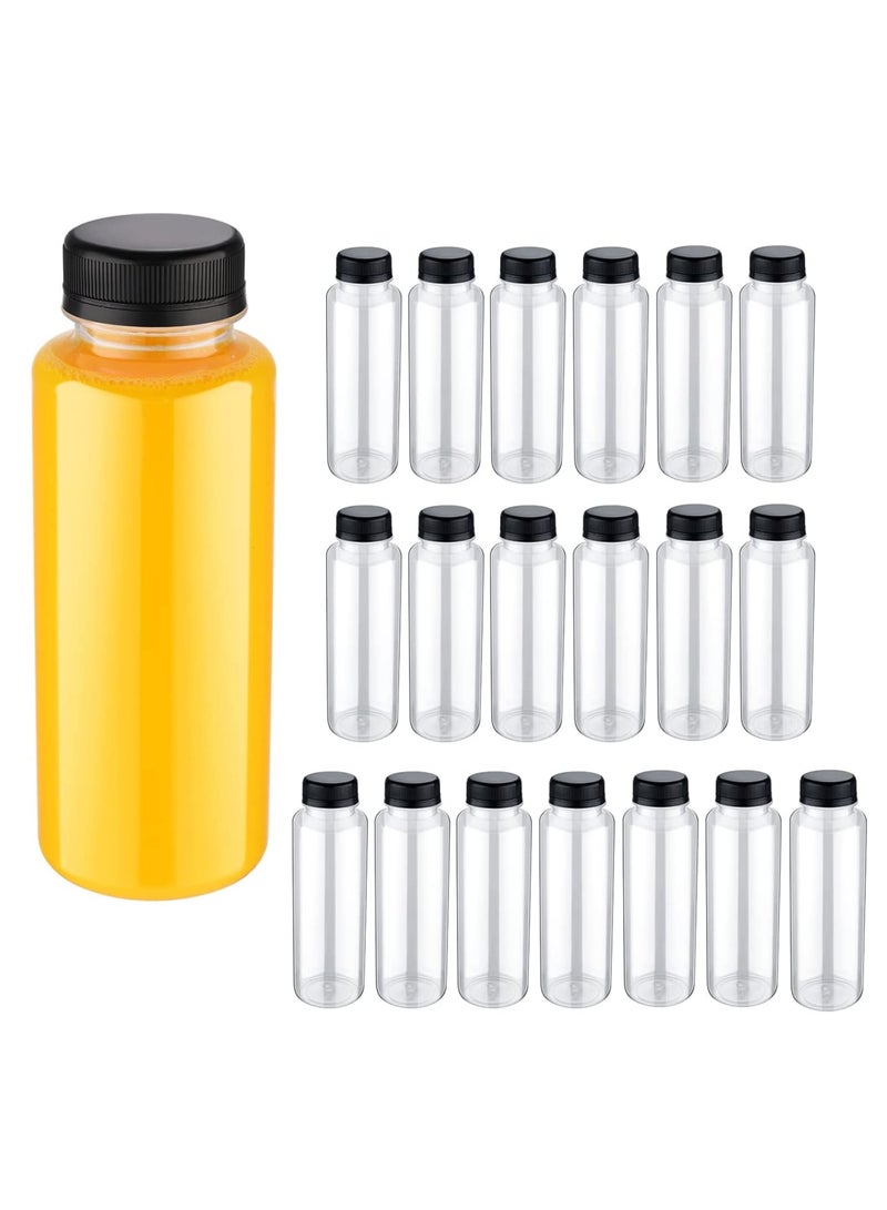 SYOSI Disposable Bulk Drink Bottles, 20 Pack Clear Pet Plastic Juice Bottles with Black Lids, Round Small Empty Bulk Beverage Plastic Smoothie Bottles Ideal for Juice, Milk, (10oz, 300ml) - Image 1