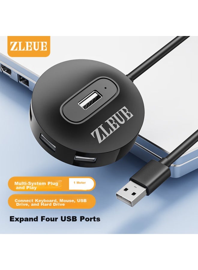 Zleue Usb Hub Splitter 2.0, 4-port Hub Expander, Laptop And Desktop Computer Multi-port Adapter, Extension Cable With Power Port, 1 Meter, E8006c - Image 1