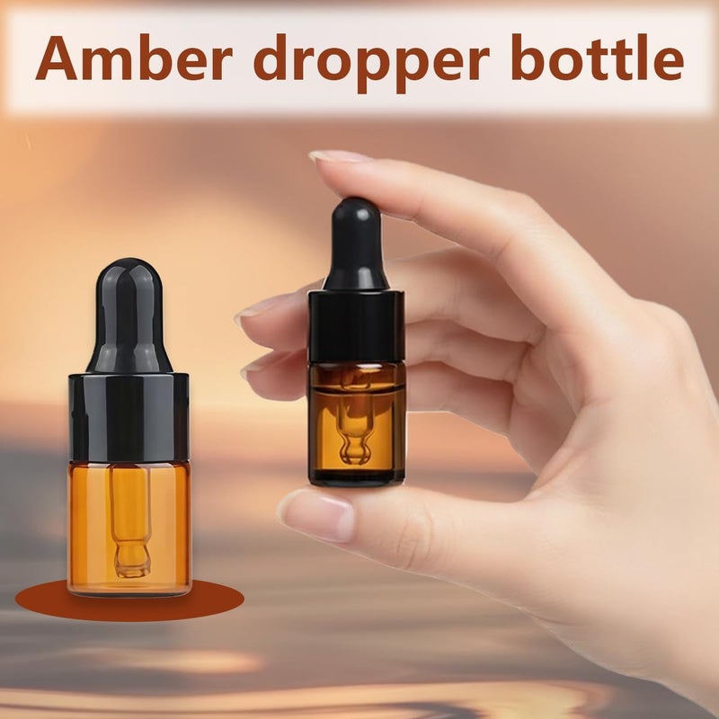 UPSTORE 24PCS Empty Refill Mini Amber Glass Essential Oil Dropper Bottle Jars Packing Vials with Black Rubber Cap Cosmetic Perfume Sample Liquid Storage Holder Containder Makepup Beauty Tool(2ml) - Image 4