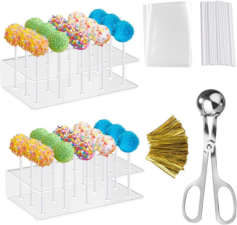 shoxil مجموعة صنع كيك بوب (Cake Pop Kit) – تشمل قالبًا واحدًا لصنع كيك بوب، وحاملين لعرض كيك بوب، و100 كيس بلاستيكي لتغليف كيك بوب، و100 عصا لوليبوب، بالإضافة إلى 100 رباط معدني دوار. - Image 1