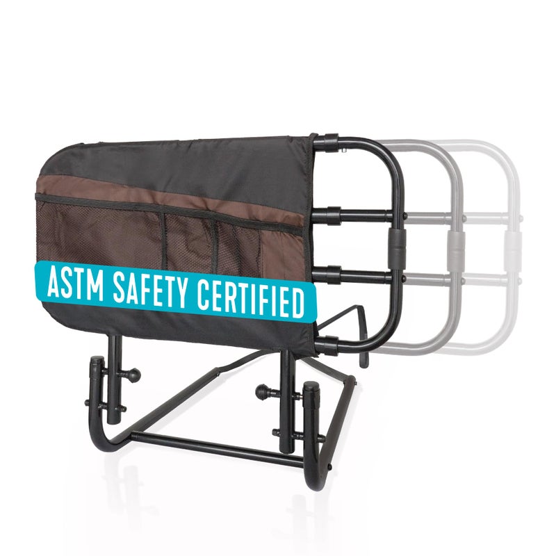 Stander Stander EZ Adjust Bed Rail Adjustable Senior Bedrail and Safety Assist Railing for Elderly Adults with Organizer Pouch ASTM Safety Approved GuardRail Black 