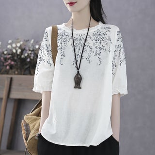 Mother 2024 Summer Casual Artistic Style Summer Loose Large Size Chubby MMT Shirt Womens Lace Short Sleeve Top T-Shirt White - pzsku/ZE1F5ECE87335AC445C7DZ/45/1746220604/4eed6e1c-da4e-47ab-b3ec-ac890ffbf90d