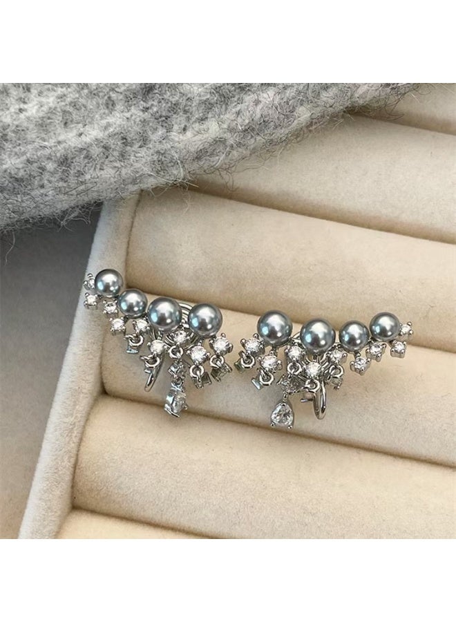 【خفيضات لا تُفوّت وعروض لا تنتهي】أقراط فرنسية ريترو خفيفة فاخرة من اللؤلؤ الرمادي المتخصص للإناث من الزركون شرابة أقراط - Image 4