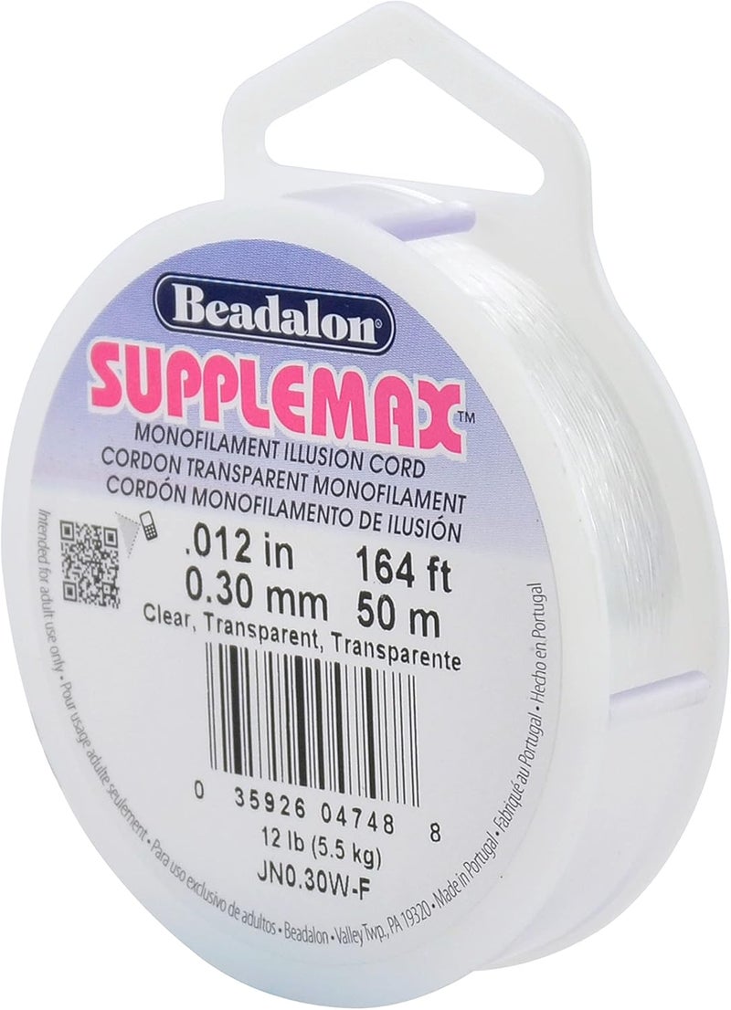 Beadalon SuppleMax Illusion Beading Cord - 0.30 mm / 0.012 in, Clear Monofilament, 50 m / 164 ft - Image 1