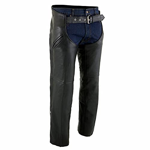 Milwaukee Leather Chaps for Men's Black Premium Leather Motorcycle Chaps w/Snap Out Thermal Liner-Slash Pocket-ML1103 - Medium - Image 1