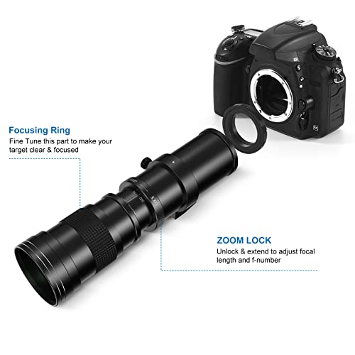 Lightdow F 420-800mm F8.3 Telephoto Zoom Lens(MF) + T-Mount for Nikon D850/D750/D500/D7500/D610/D5600/D7200/D7000/D3500/D3400/D3300/D3200/D3100/D5/D6 - Manual Focus DSLR Cameras Lens(F-Mount) - Image 3