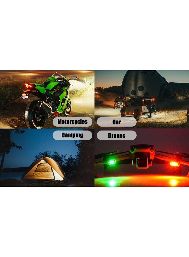 أم ثري مصابيح ستروب صغيرة قابلة للشحن USB – 7 ألوان LED للطوارئ، شديدة السطوع، مقاومة للماء IP68، إضاءة مضادة للتصادم للسيارة والدراجة والطائرة بدون طيار والقارب (قطعتان) - Image 2